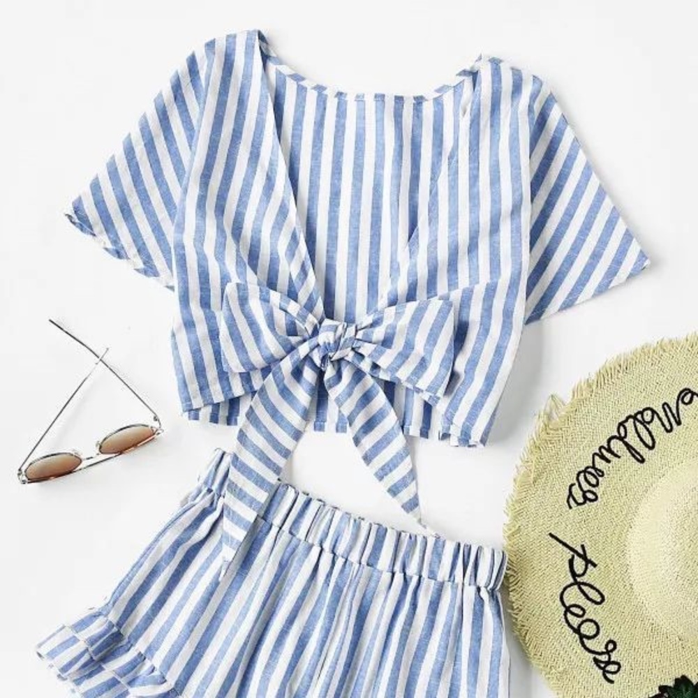 Blue & white striped 2 piece